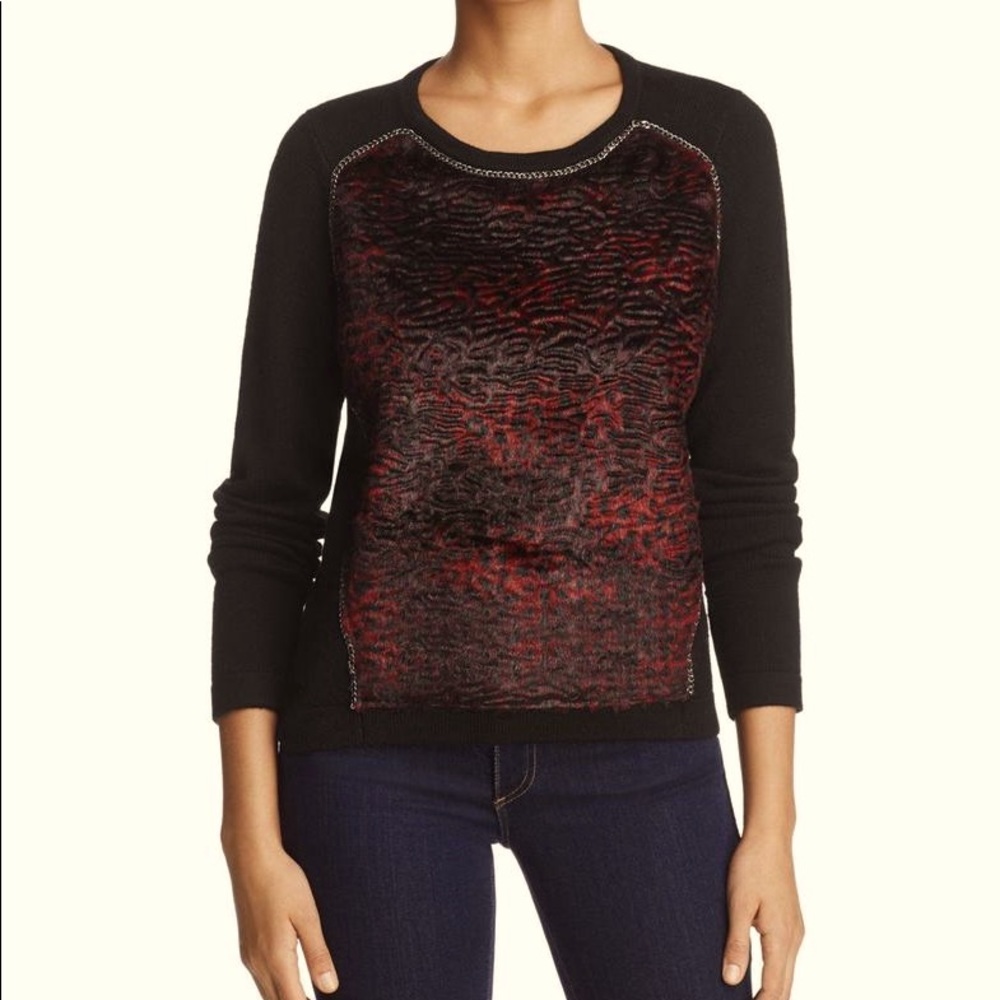 Elie Tahari Shanaya Faux Fur Merino Wool Sweater